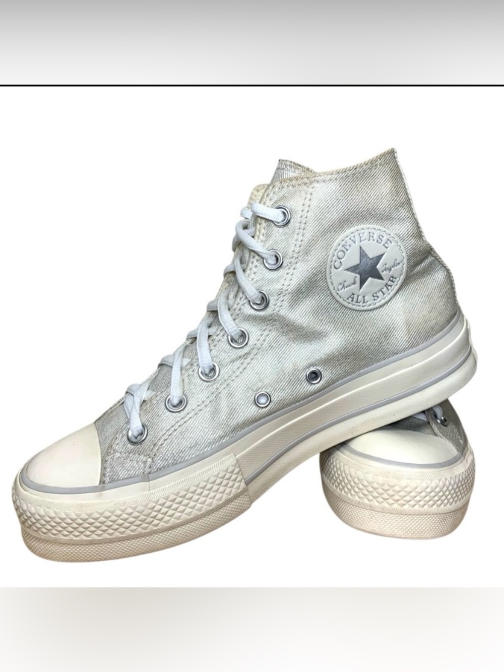 Converse High-Top Platform Sneakers Silver Gray Canvas 7.5 Funky Lace Up Shoes